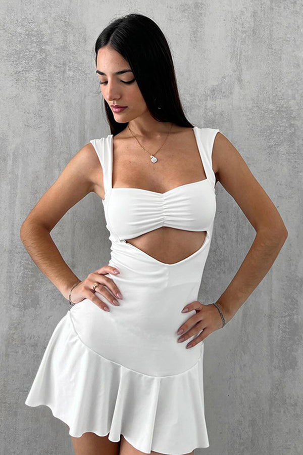 Hollow Sleeveless Back Bandage Ruched Mini Dress