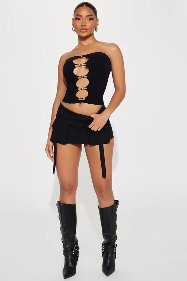 Cutout Ring Front Strapless Crop Top