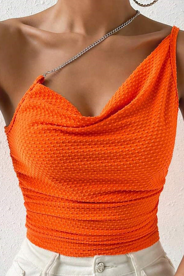 Solid One Shoulder Chain Strap Backless Top