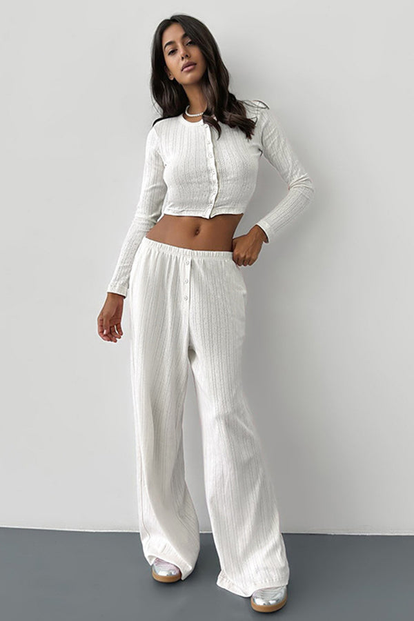 Knit Button Front Plain Pants Sets