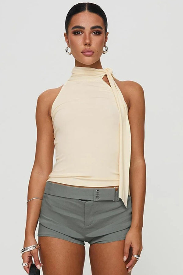 Tie High Neck Sleeveless Top