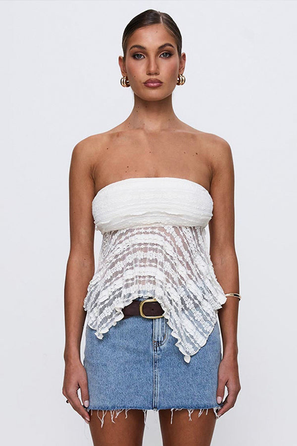 Strapless Irregular Spliced Textured Lace Top