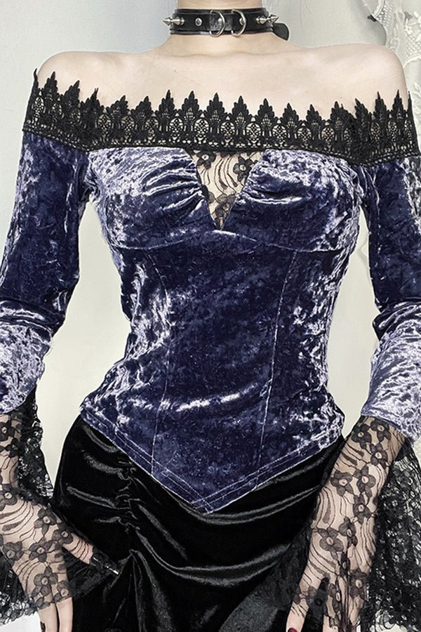 Gothic Velvet Off Shoulder Lace Top